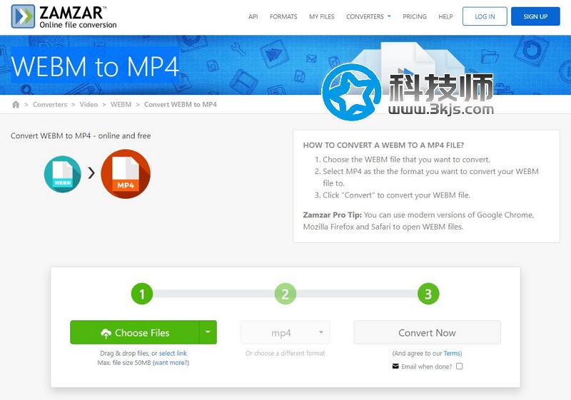 Zamzar WEBM to MP4 - webm转mp4在线转换工具