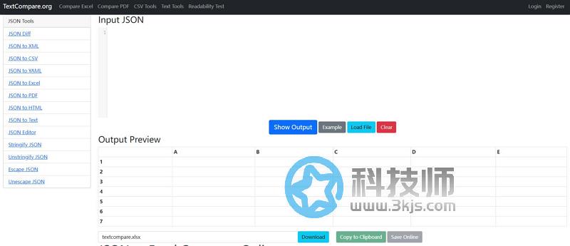 TextCompare json to excel - 在线json转excel工具