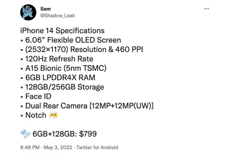 iPhone 14 Max、iPhone 14硬件参数曝光：A15芯片+90Hz刷新率6.7寸屏幕