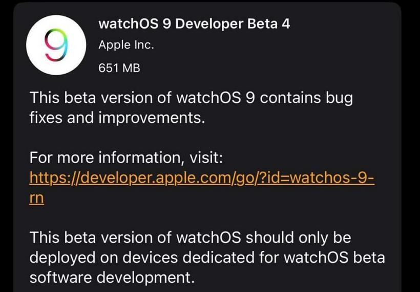 苹果推出 watchOS 9 Developer Beta 4 固件更新