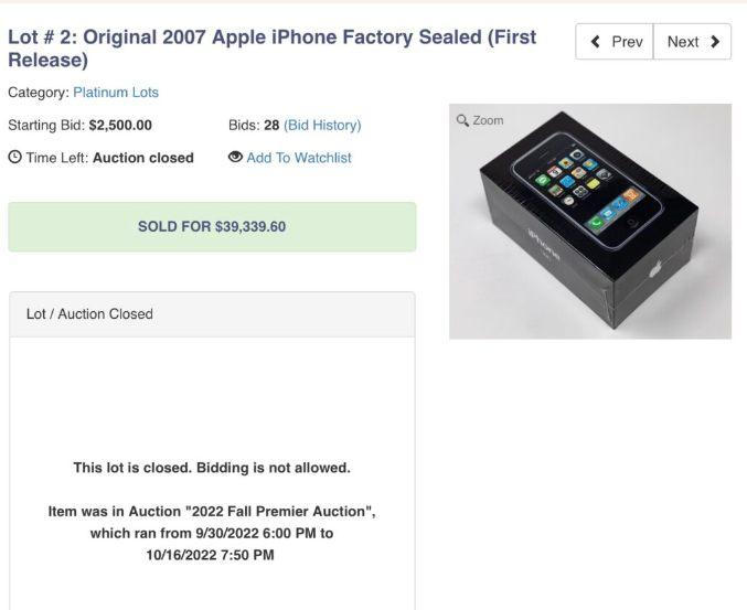 初代iPhone拍卖最终以近4万美元成交