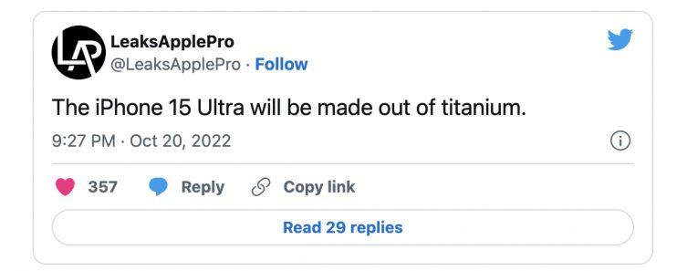 爆料称 iPhone 15 Ultra 将采用钛合金边框：机身更轻盈耐刮