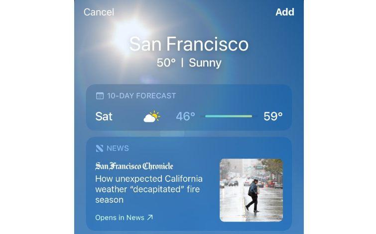 苹果iOS 16.2 为iPhone内置天气加入气象新闻报道
