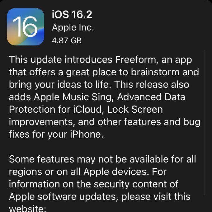 苹果推出iOS 16.2/iPadOS 16.2/macOS 13.1  RC版固件