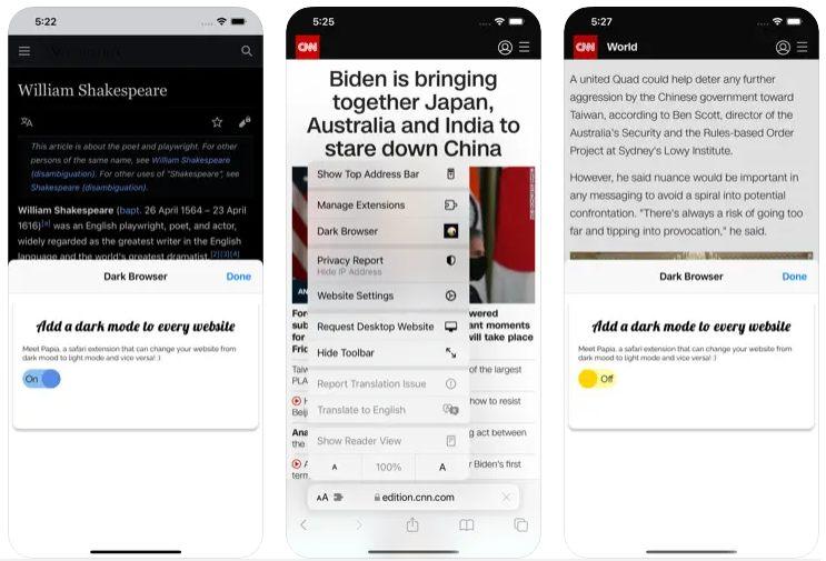 Dark Mode for Browser - 苹果iPhone/iPad的Safari浏览器深色模式插件