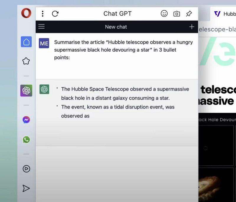 Opera整合ChatGPT界面正式曝光