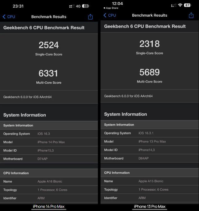 Geekbench 6 跑分测试 iPhone 14 Pro Max 和 Galaxy S23 Ultra
