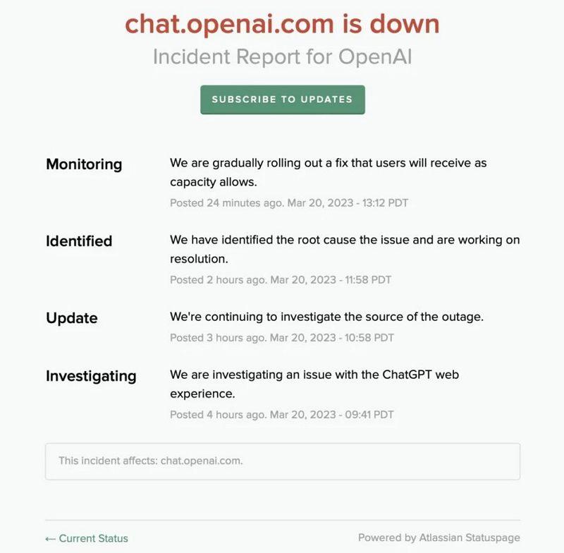 ChatGPT曾出现故障：持续几小时无法使用