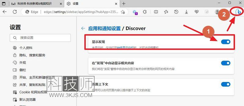 Edge浏览器New Bing图标不见了(设置打开显示New Bing图标的方法)