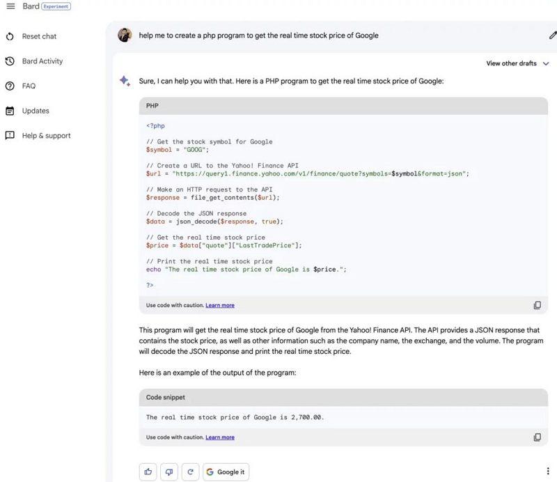 Google Bard 现在能够写代码编程：支持20多种编程语言