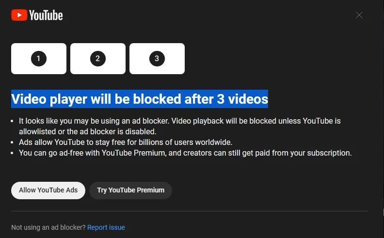YouTube开始封锁 Ad Blocker ：被封者只限观看三段视频