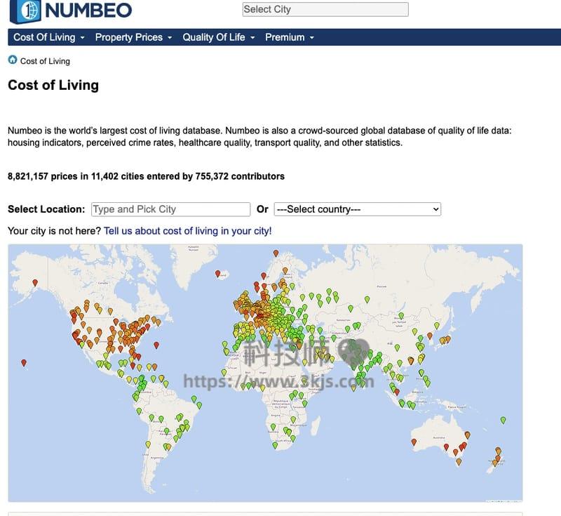 Numbeo - 全球各地生活成本在线计算器