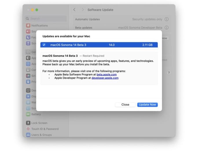 苹果针对Mac推出 macOS Sonoma Public Beta 3 固件
