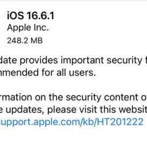 苹果针对iPhone手机推送 iOS 16.6.1 固件