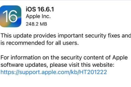 苹果针对iPhone手机推送 iOS 16.6.1 固件