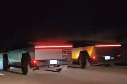 网友拍摄到两辆 Tesla Cyber​​truck 电动皮卡在高速公路并排竞速