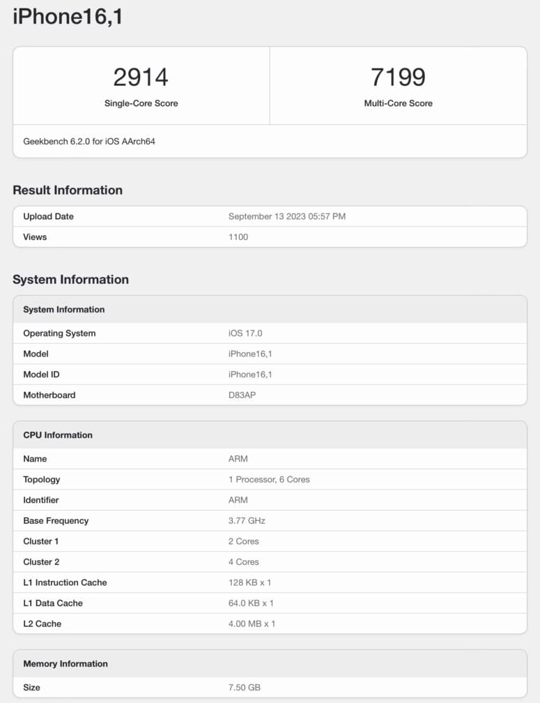 iPhone 15 Pro 的A17 Pro处理器Geekbench跑分曝光：性能接近M1