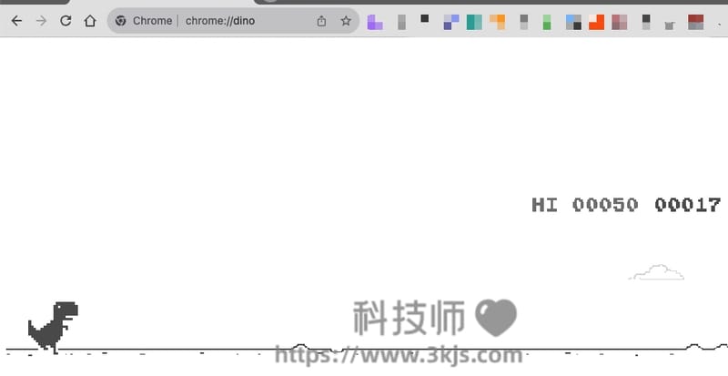 chrome小恐龙游戏（chrome://dino/玩恐龙游戏）