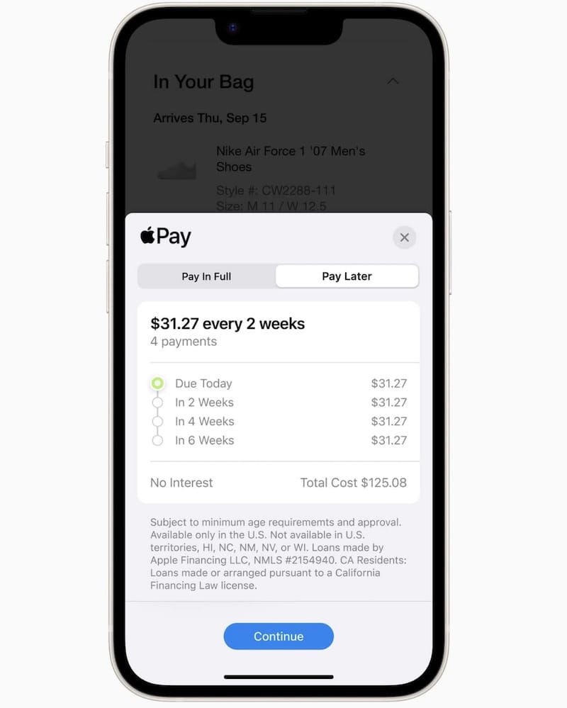苹果正式全面开放 Apple Pay Later，让你免息分期付款