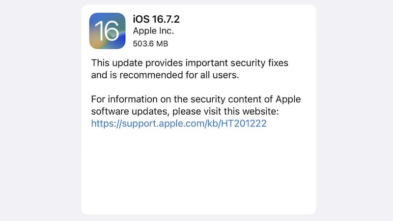 苹果发布 iOS 16.7.2 及 iOS 15.8 修复安全漏洞，旧机请尽快更新