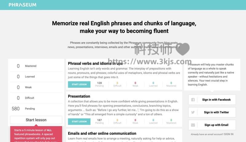 Phraseum - 英语短语在线学习网站