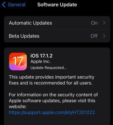 苹果推出 iOS 17.1.2 固件：修复重要安全漏洞需尽快更新