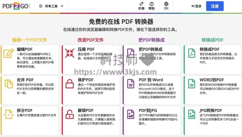 PDF2Go - 在线PDF转换编辑工具(含教程)
