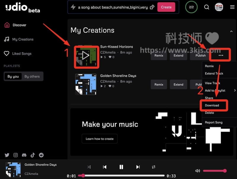 Udio - 基于AI的在线版音乐生成器