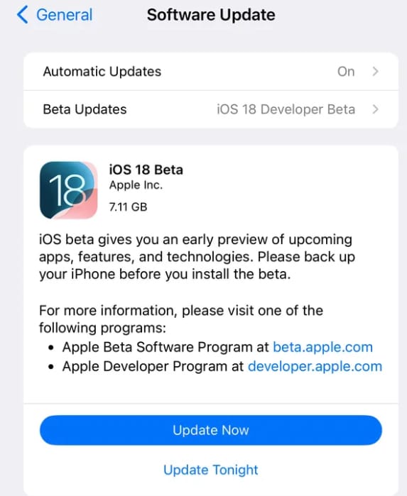 苹果正式推送 iOS 18 和 iPadOS 18 开发者测试版Beta 1更新