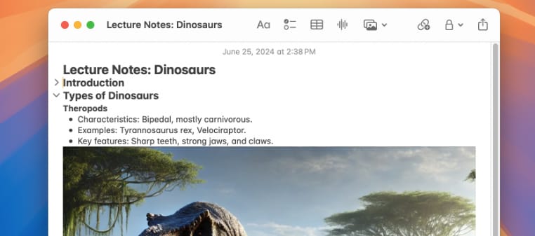 macOS 15 Sequoia 为「笔记」应用新增折叠内容和高亮样式，提升笔记效率