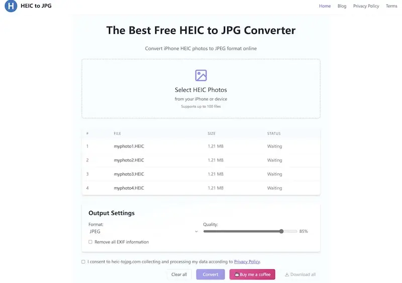 HEIC to JPG - 在线heic转jpg工具,支持批量转换