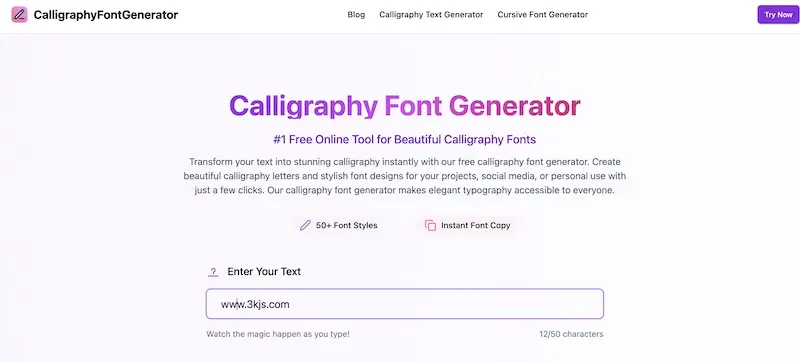 Calligraphy Font Generator - 英文书法字体在线生成器，轻松创建优雅文本