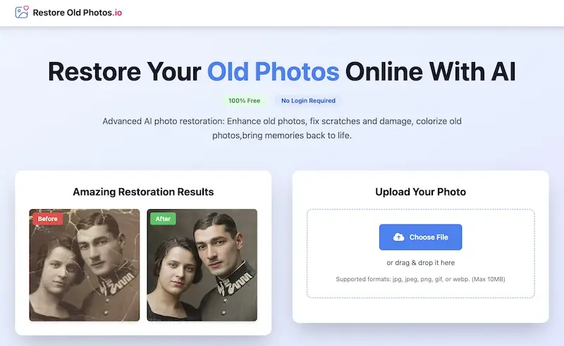 Restore Old Photos.io :AI老照片修复工具,轻松修复老旧照片