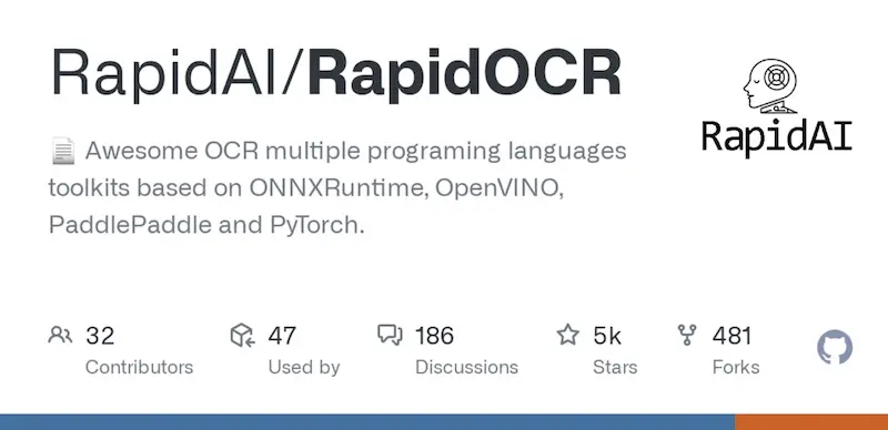 RapidOCR:开源免费OCR识别软件,实现高性能 OCR 识别
