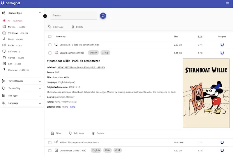 Bitmagnet:种子磁力链搜索引擎,集成DHT爬虫支持自部署
