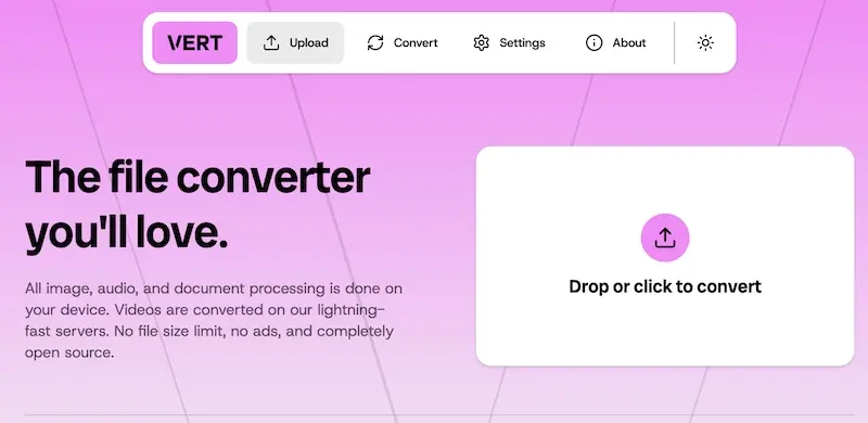 VERT:文件格式转换器 ,开源免费基于WebAssembly本地处理技术