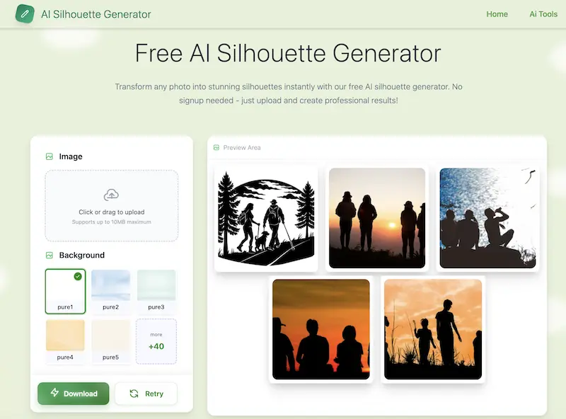 AI Silhouette Generator:基于AI的在线剪影生成工具,制作专业级无水印剪影图片