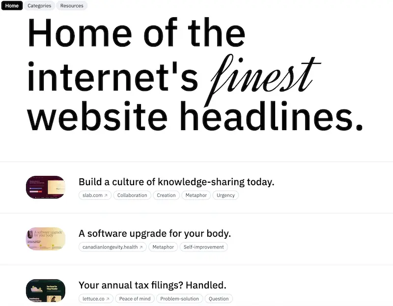 Website Headlines：网站标题灵感网站