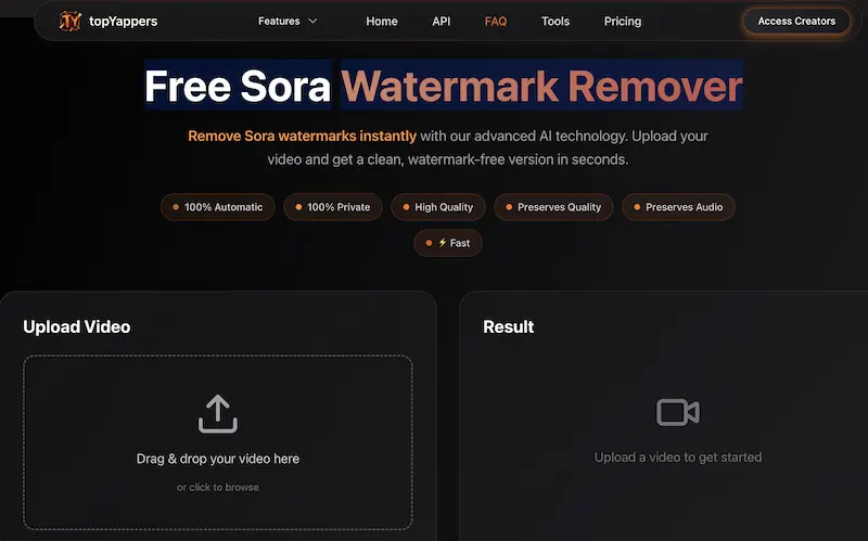 TopYappers Sora水印去除工具:在线快速去除Sora视频水印