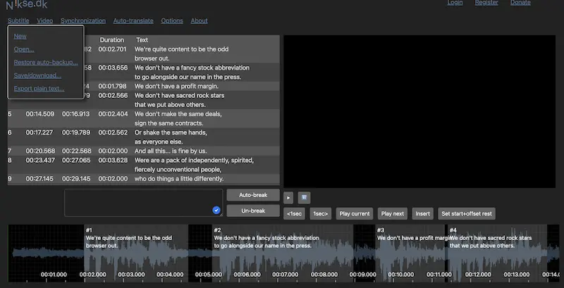 Nikse.dk subtitleedit online:在线字幕编辑工具
